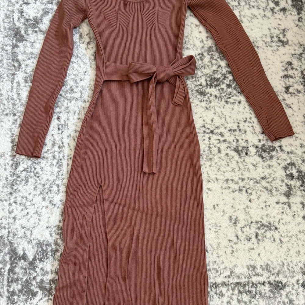 Dynamite Long Sleeve Dress with Waist Tie